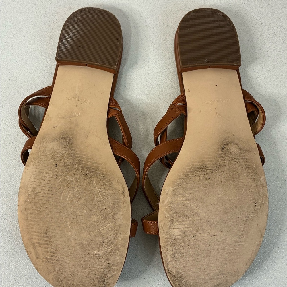 Talbots Leather Gia Braided Sandals Nappa Carmel women’s 8 Slip on summer cruise - Picture 7 of 10